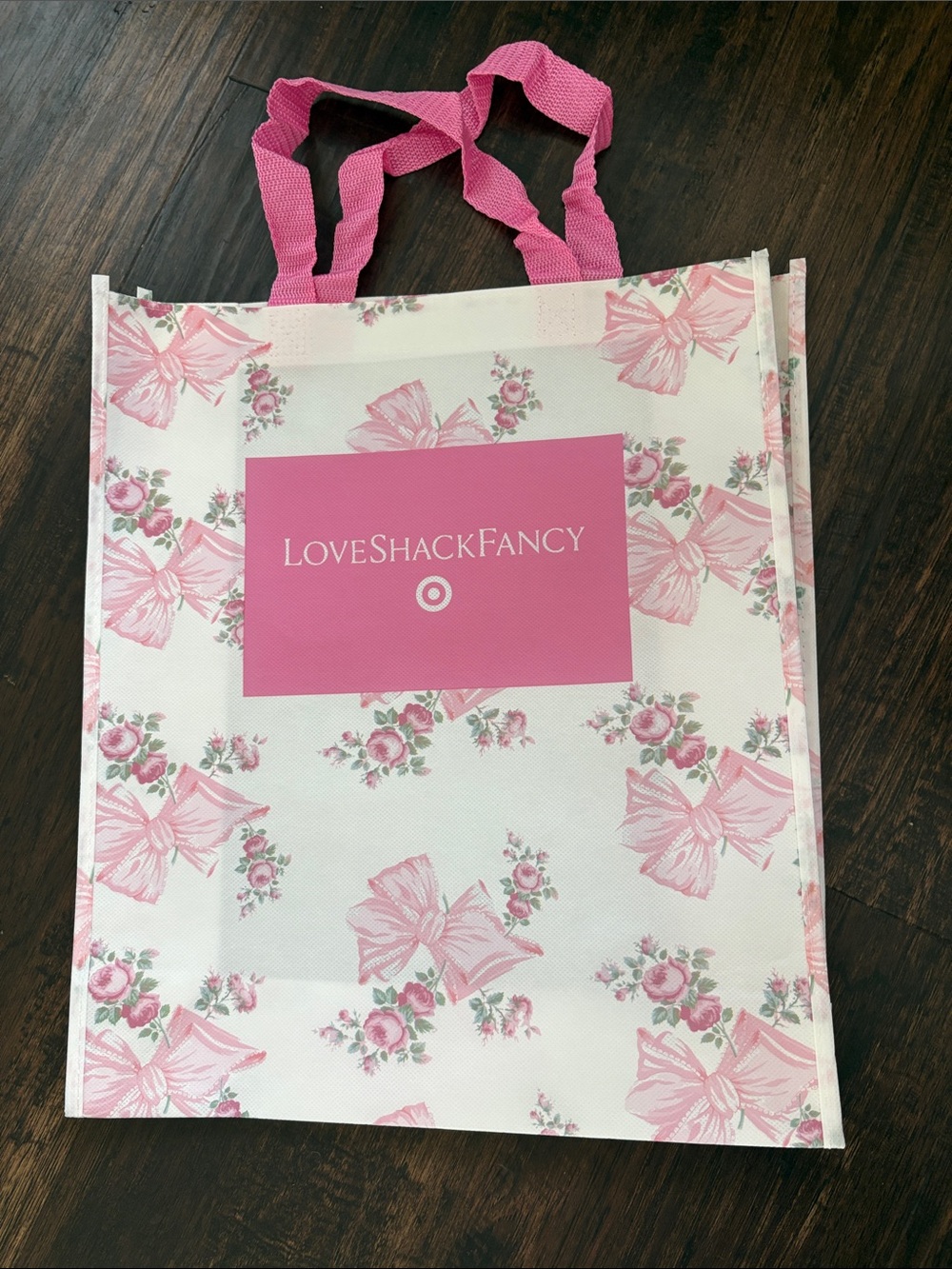 LoveShackFancy Pink Floral Tote with Ribbon Motif